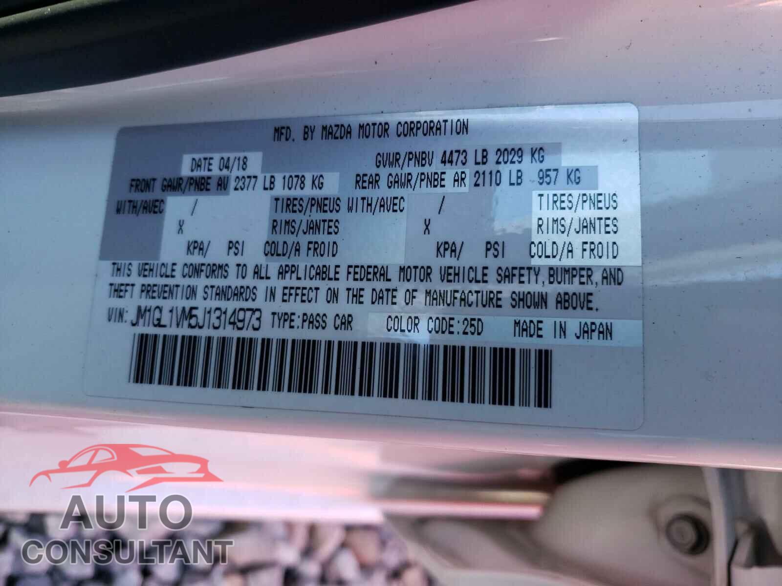 MAZDA 6 2018 - JM1GL1VM5J1314973