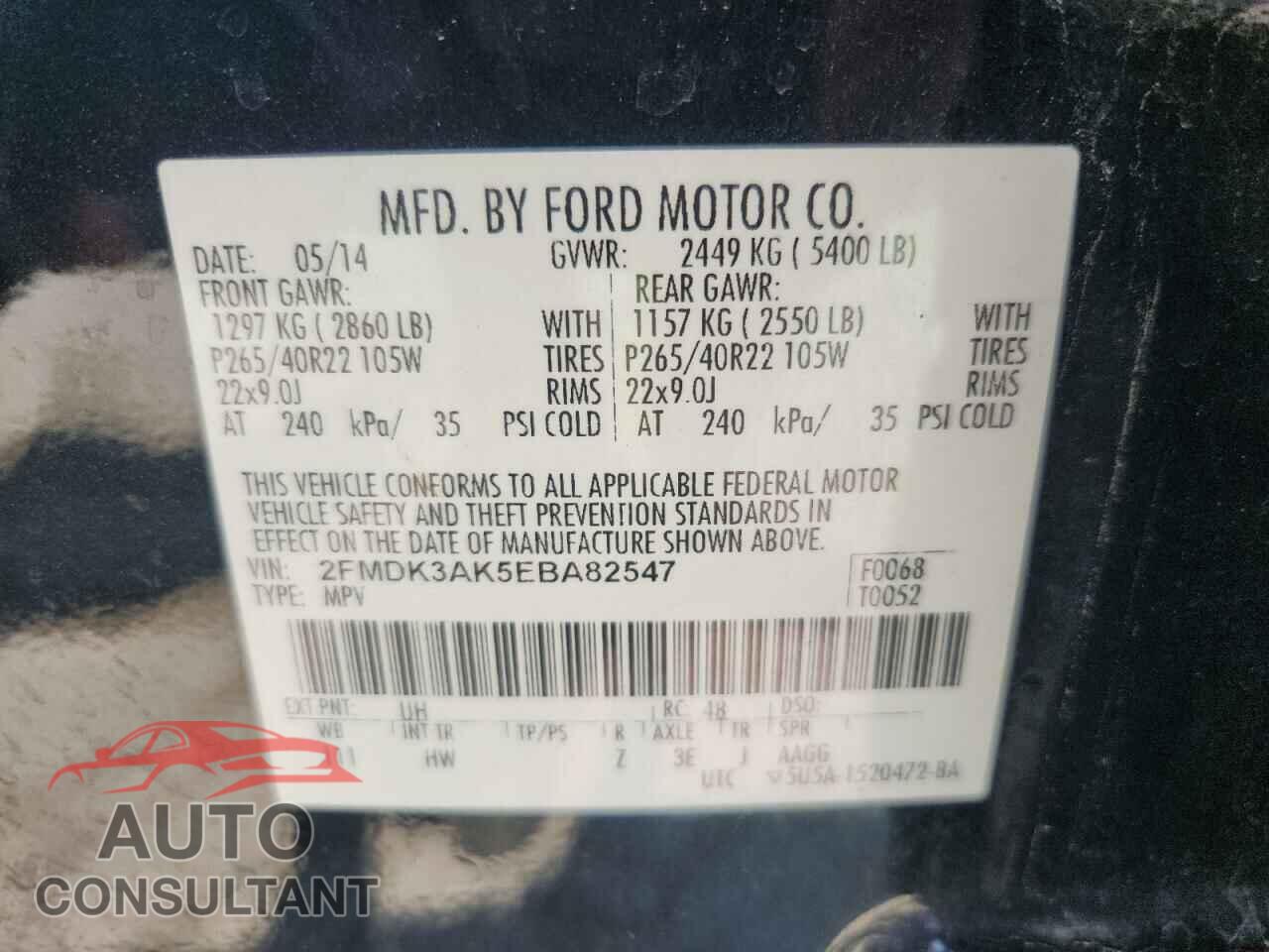 FORD EDGE 2014 - 2FMDK3AK5EBA82547