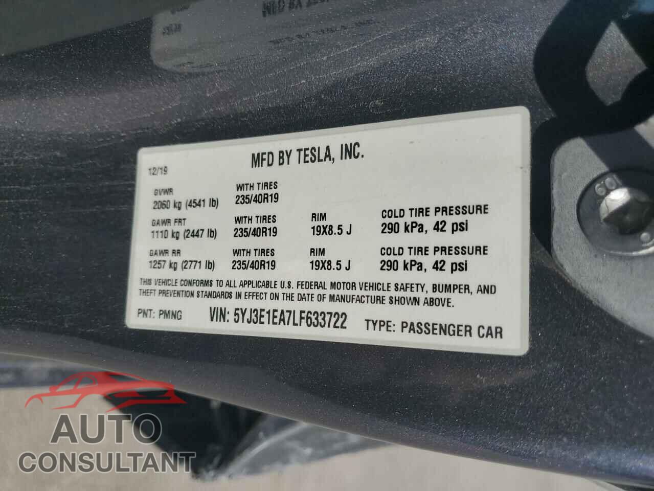 TESLA MODEL 3 2020 - 5YJ3E1EA7LF633722