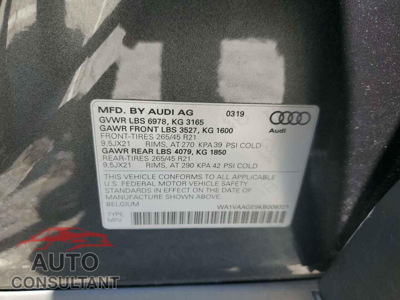 AUDI E-TRON 2019 - WA1VAAGE9KB008321