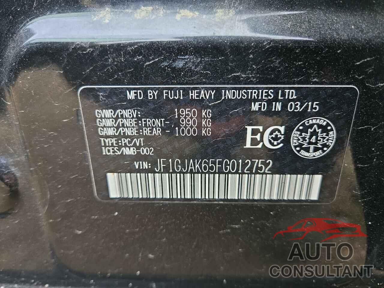 SUBARU IMPREZA 2015 - JF1GJAK65FG012752