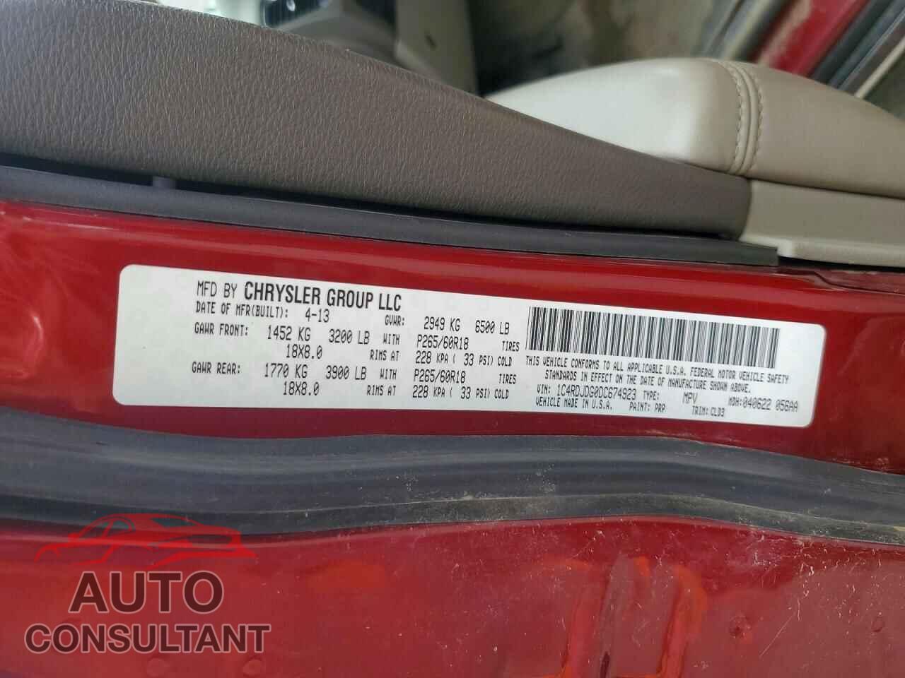 DODGE DURANGO 2013 - 1C4RDJDG0DC674923