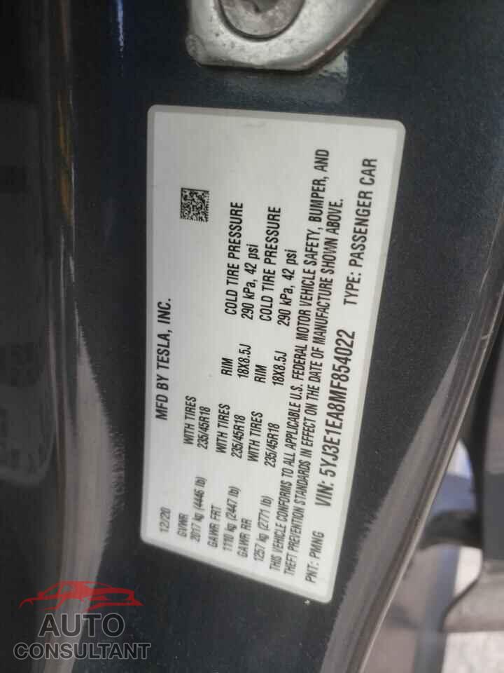 TESLA MODEL 3 2021 - 5YJ3E1EA8MF854022