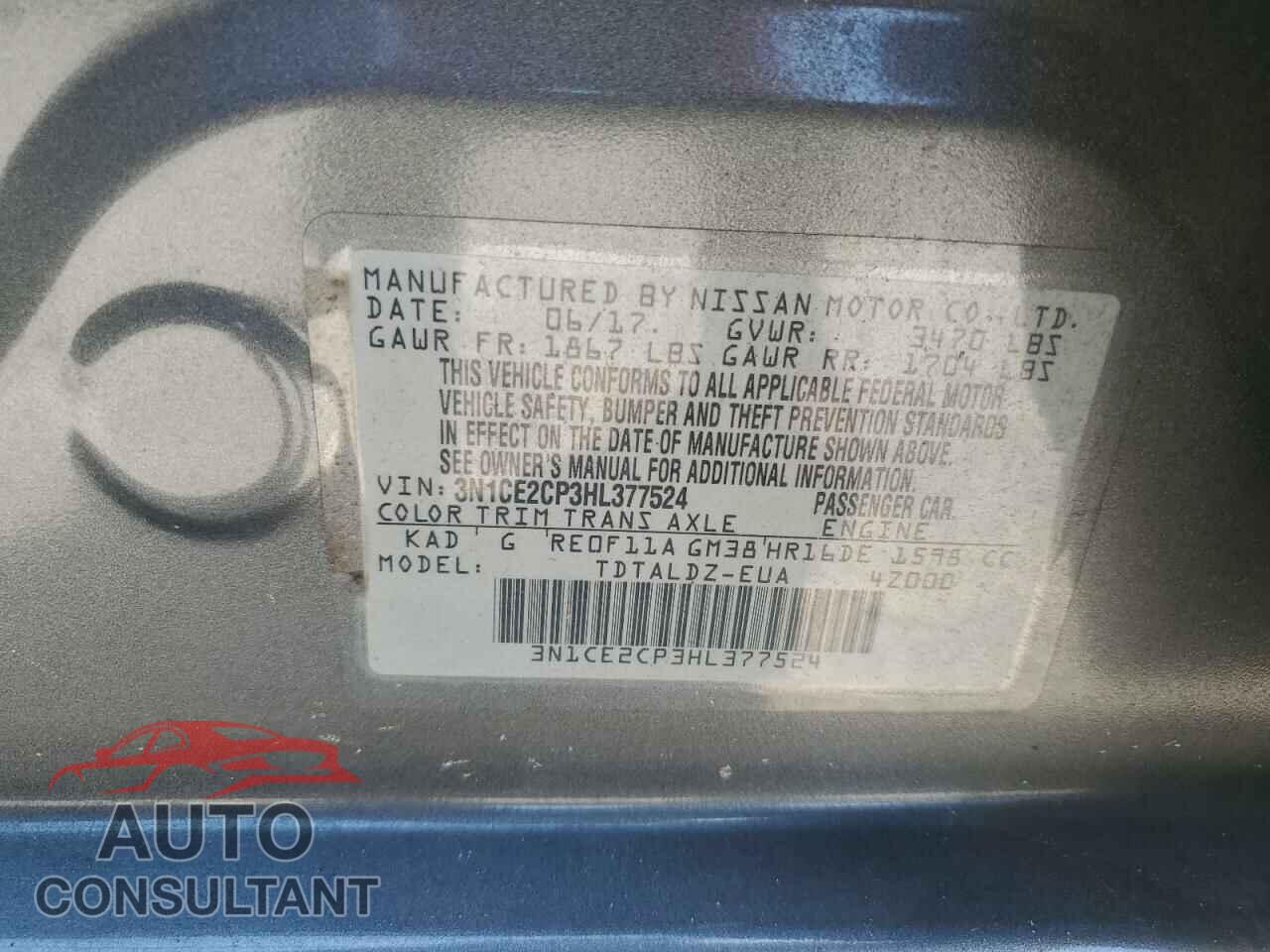 NISSAN VERSA 2017 - 3N1CE2CP3HL377524