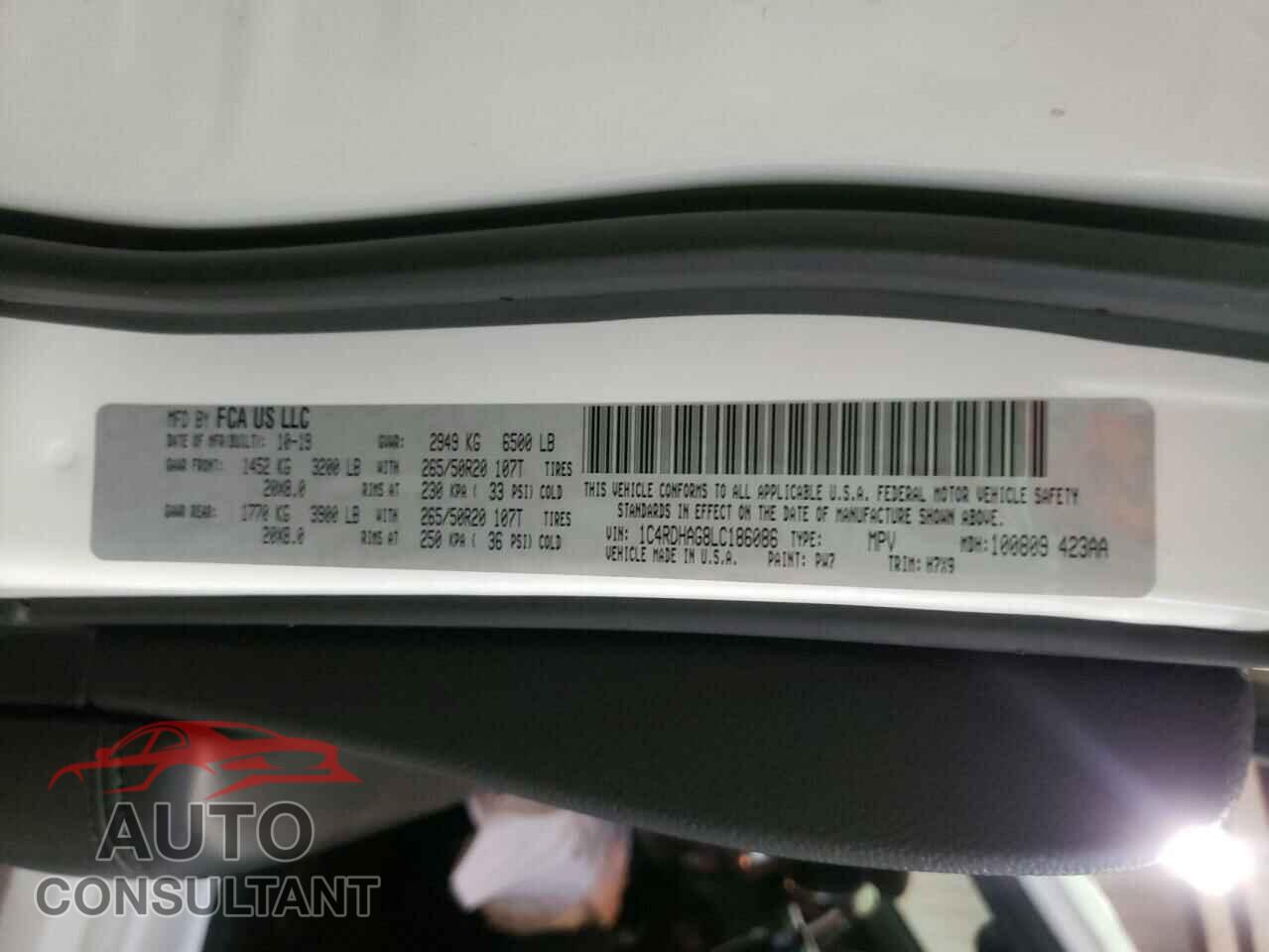 DODGE DURANGO 2020 - 1C4RDHAG8LC186086