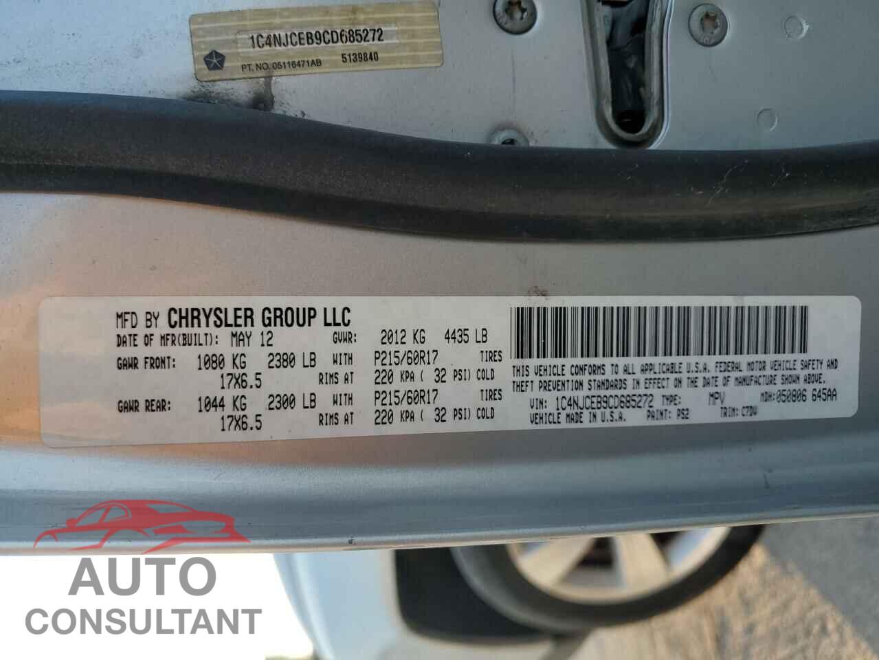 JEEP COMPASS 2012 - 1C4NJCEB9CD685272