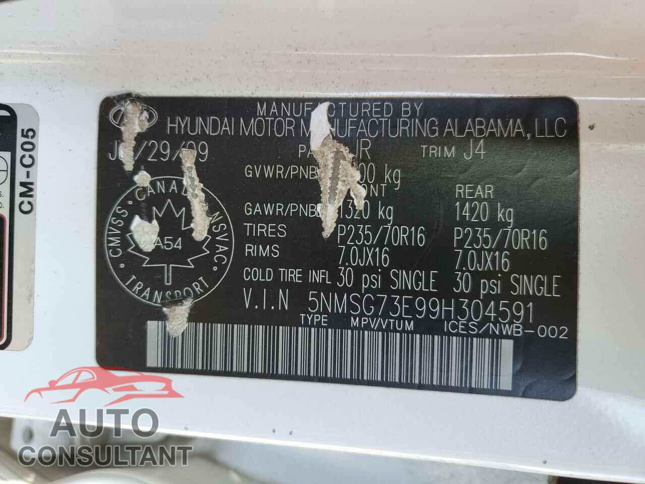 HYUNDAI SANTA FE 2009 - 5NMSG73E99H304591