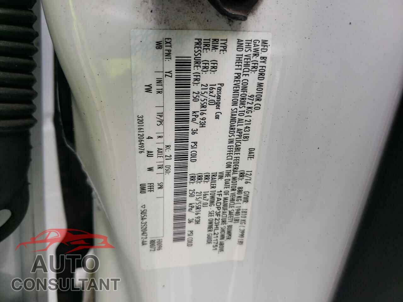 FORD FOCUS 2017 - 1FADP3F23HL211751
