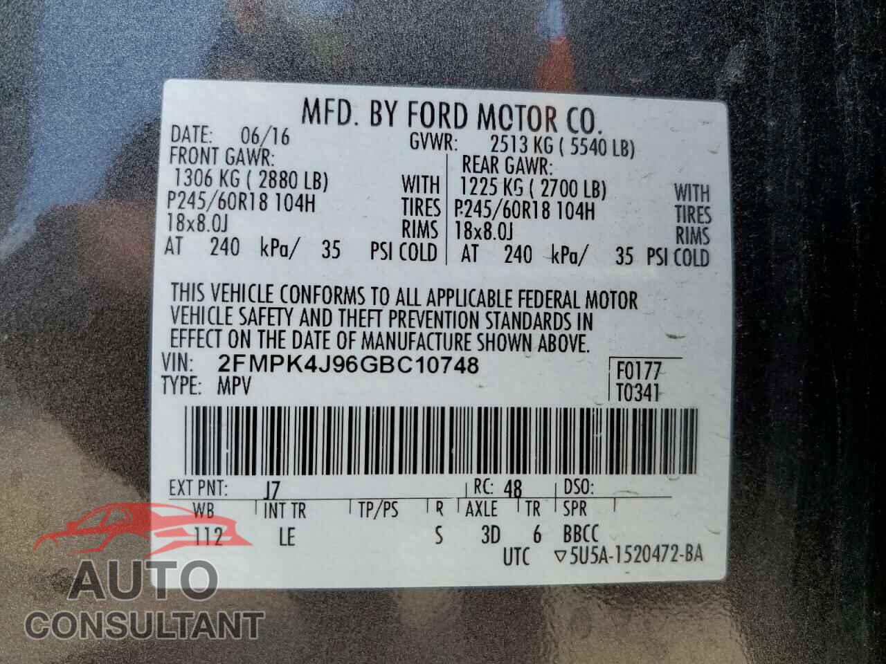 FORD EDGE 2016 - 2FMPK4J96GBC10748