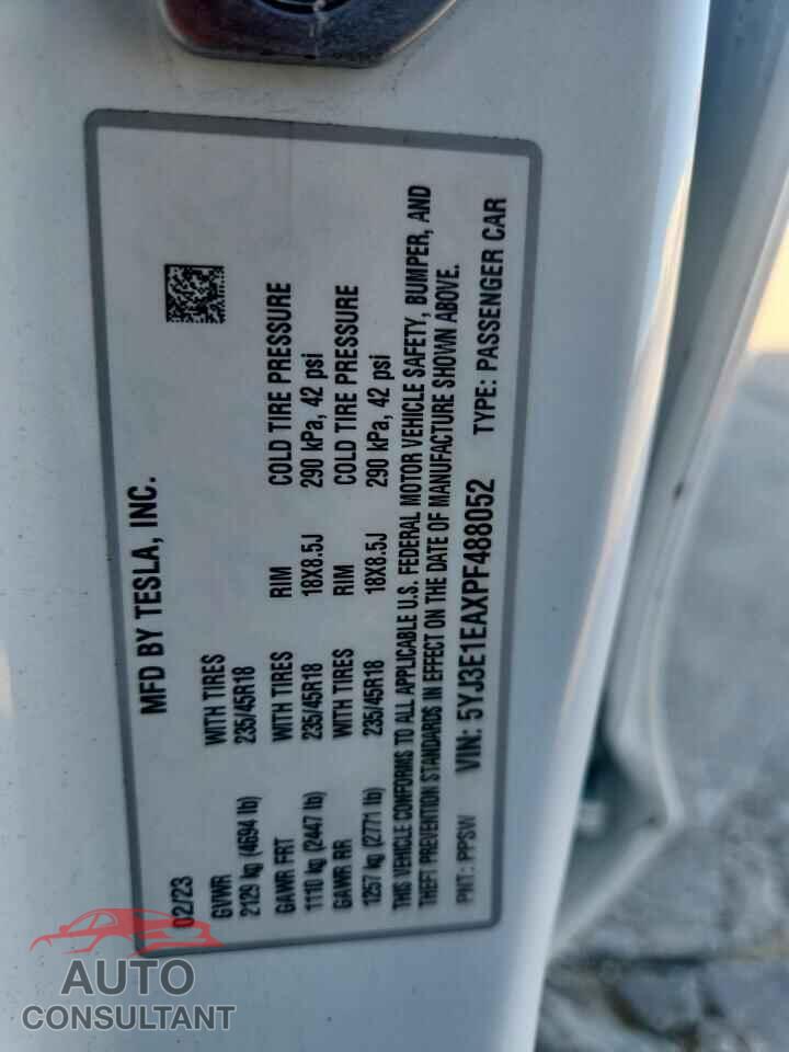 TESLA MODEL 3 2023 - 5YJ3E1EAXPF488052