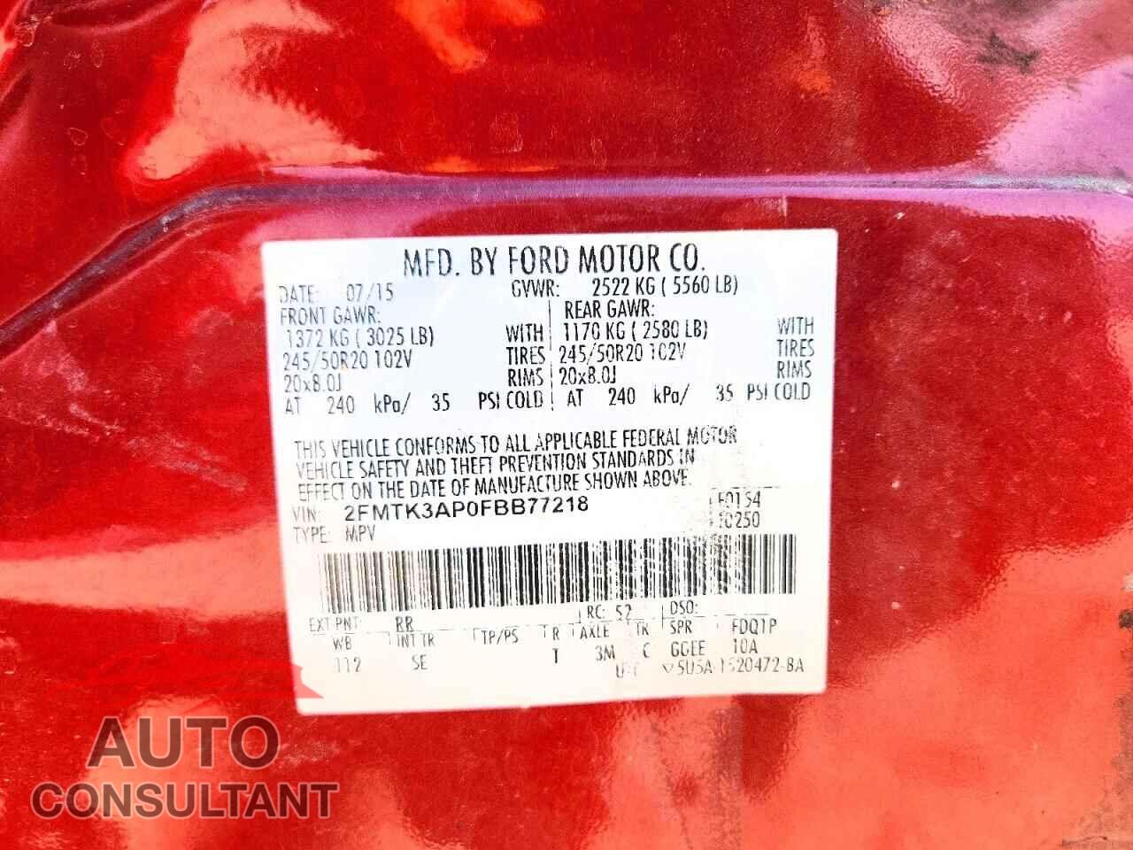 FORD EDGE 2015 - 2FMTK3AP0FBB77218