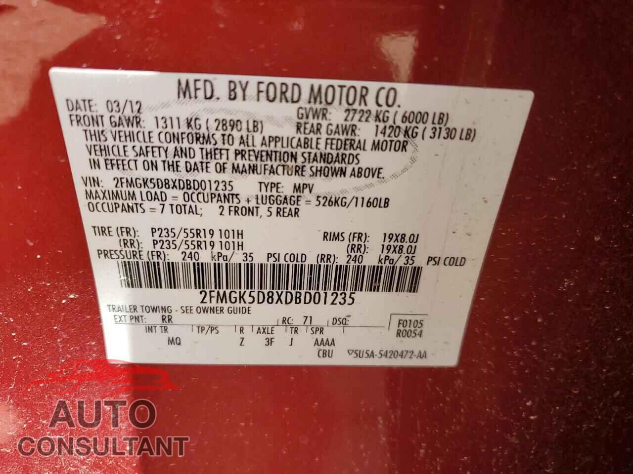 FORD FLEX 2013 - 2FMGK5D8XDBD01235