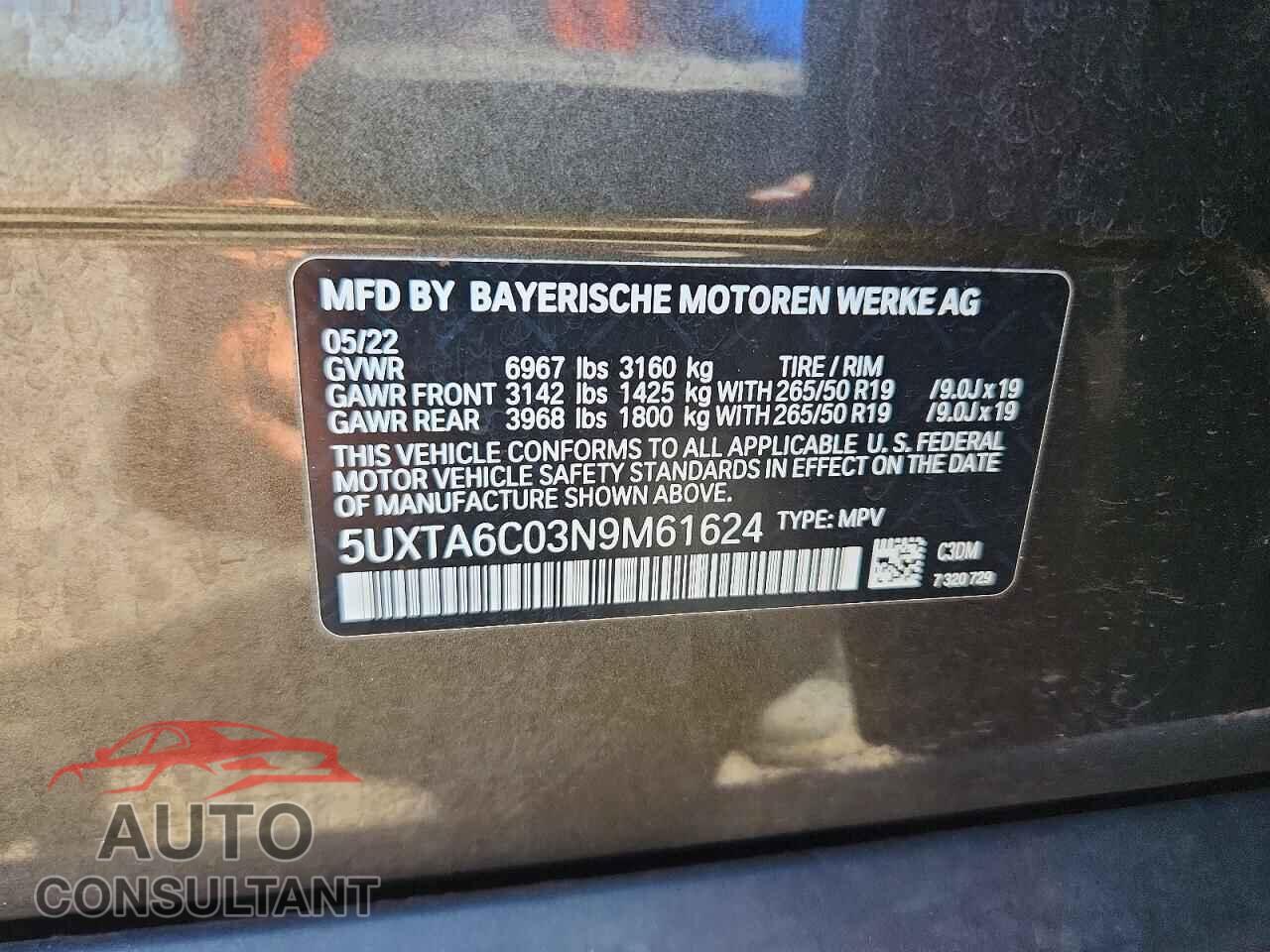BMW X5 2022 - 5UXTA6C03N9M61624