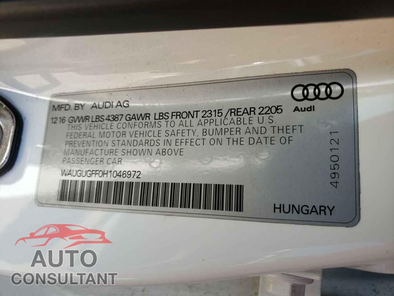 AUDI A3 2017 - WAUGUGFF0H1046972