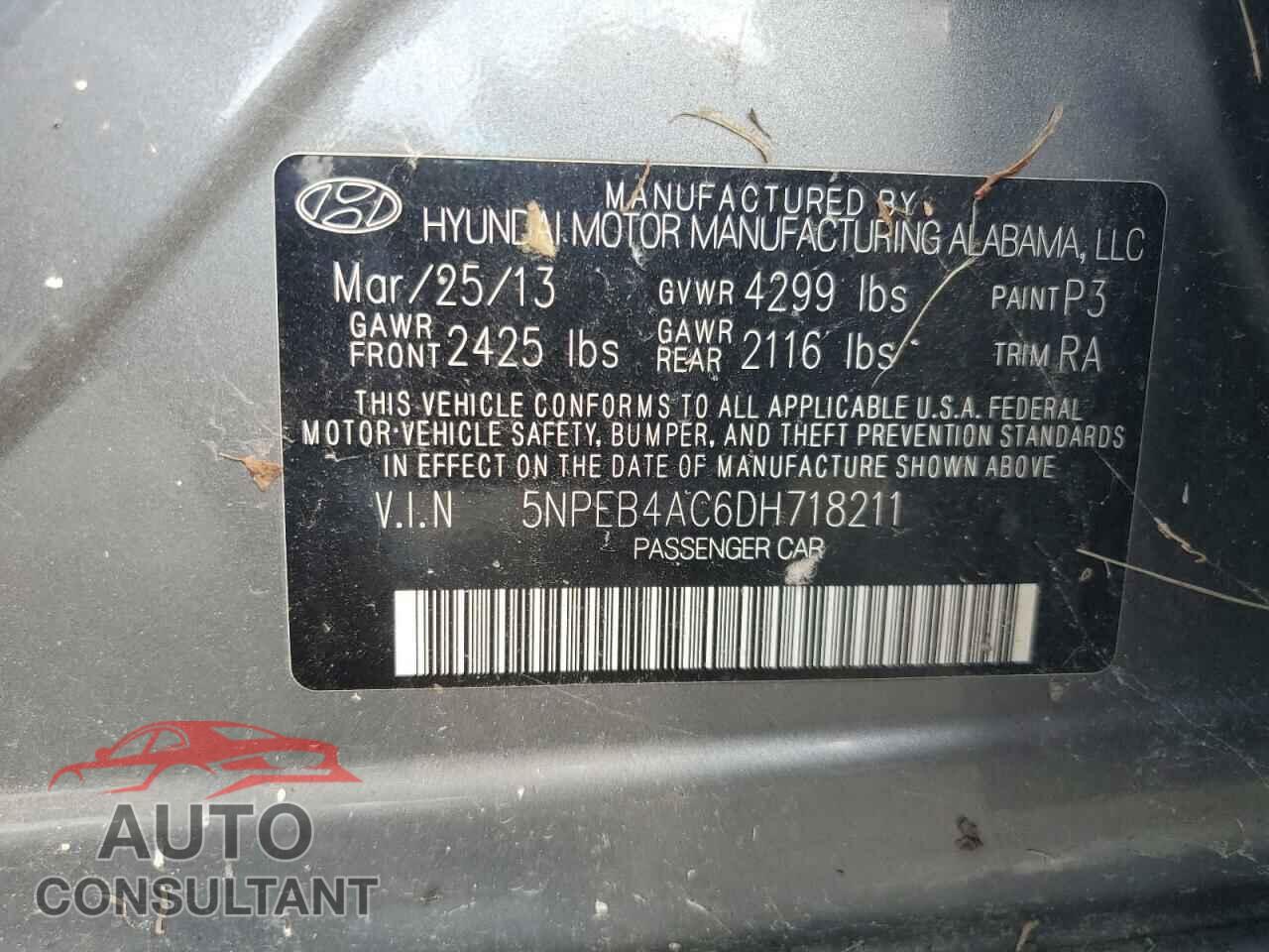 HYUNDAI SONATA 2013 - 5NPEB4AC6DH718211