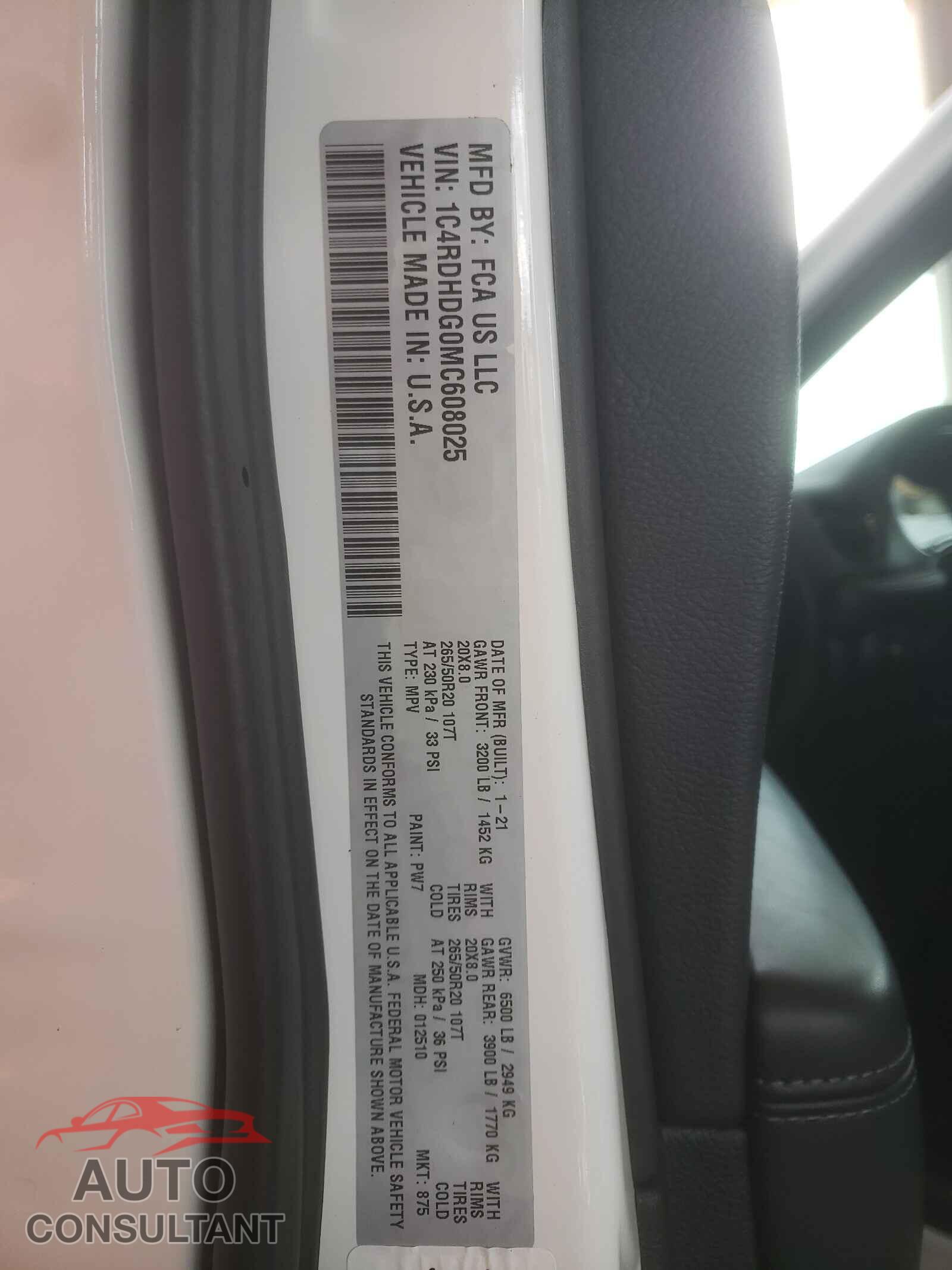 DODGE DURANGO 2021 - 1C4RDHDG0MC608025