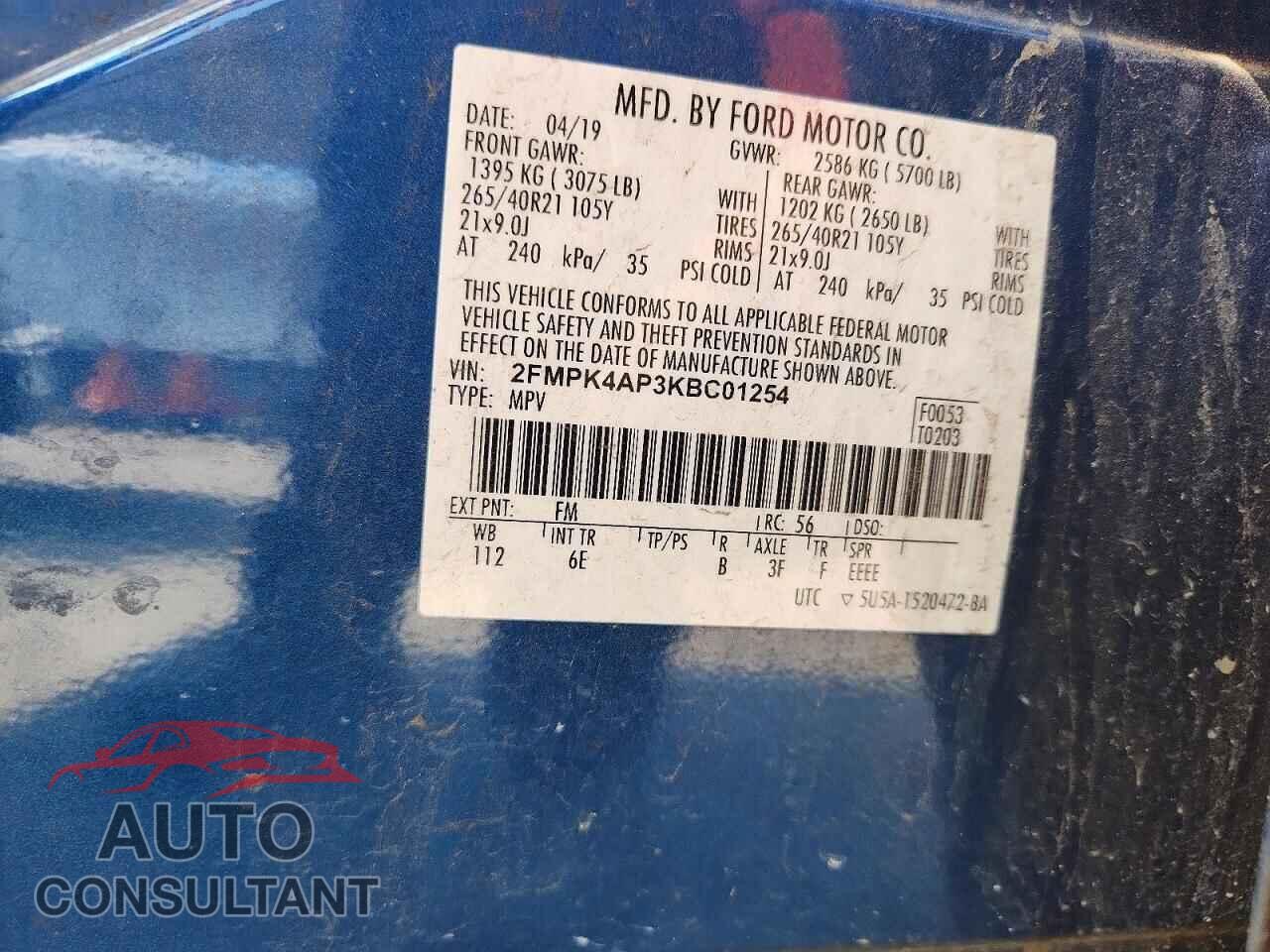 FORD EDGE 2019 - 2FMPK4AP3KBC01254