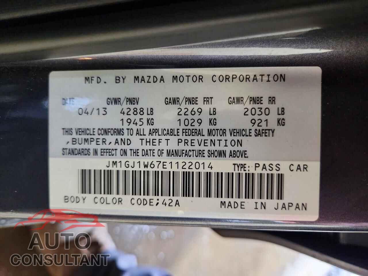 MAZDA 6 2014 - JM1GJ1W67E1122014