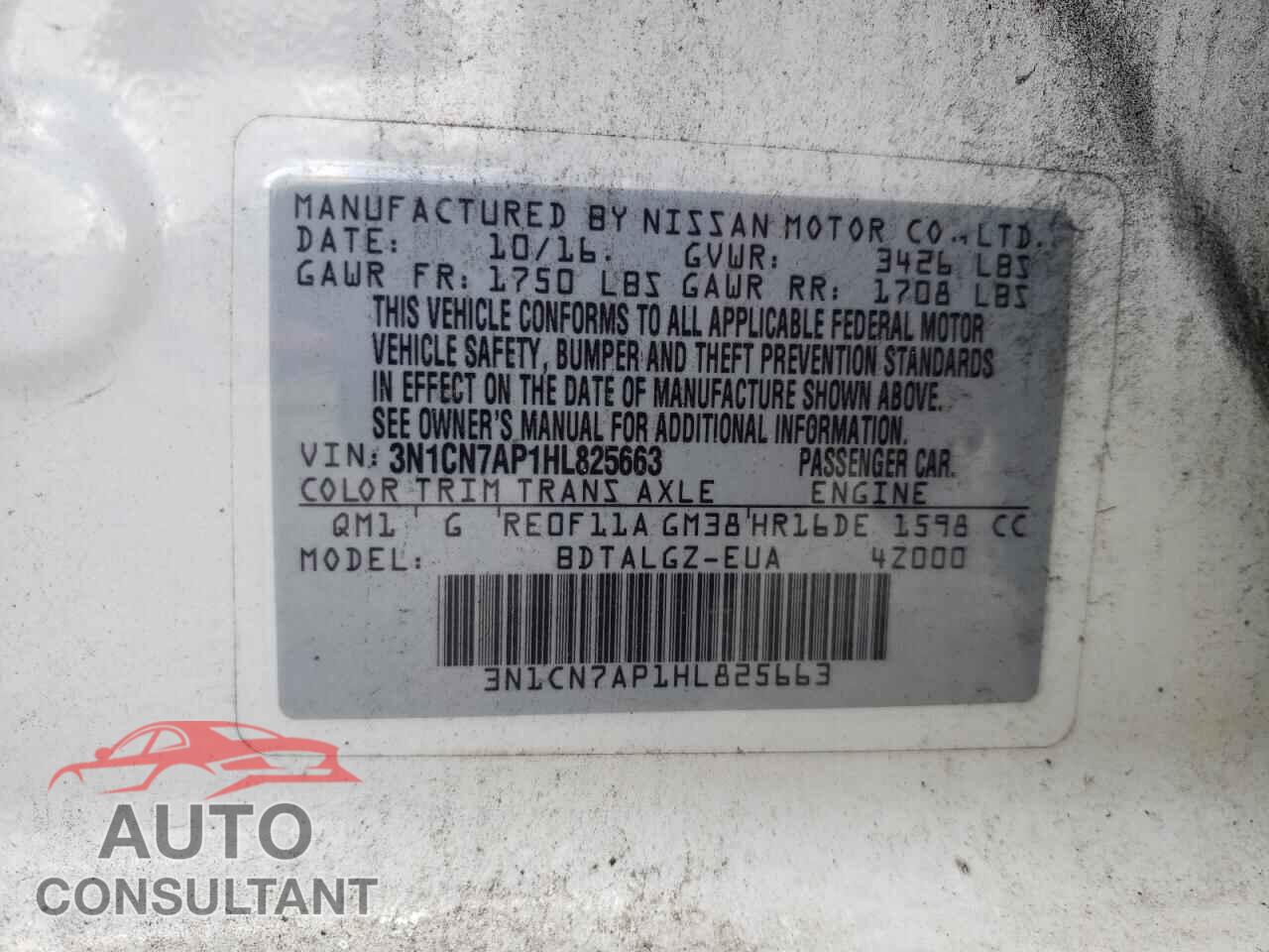 NISSAN VERSA 2017 - 3N1CN7AP1HL825663