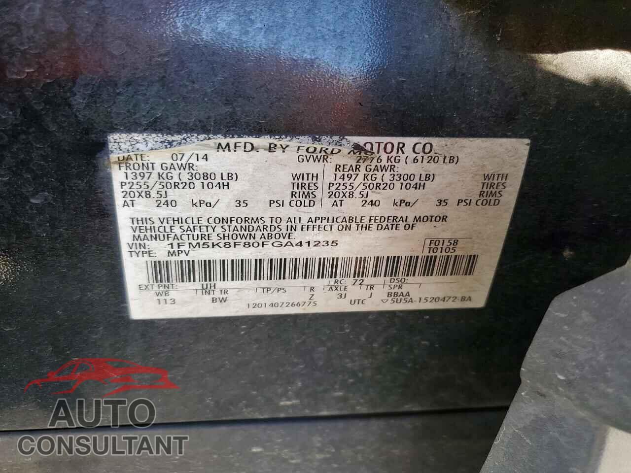 FORD EXPLORER 2015 - 1FM5K8F80FGA41235