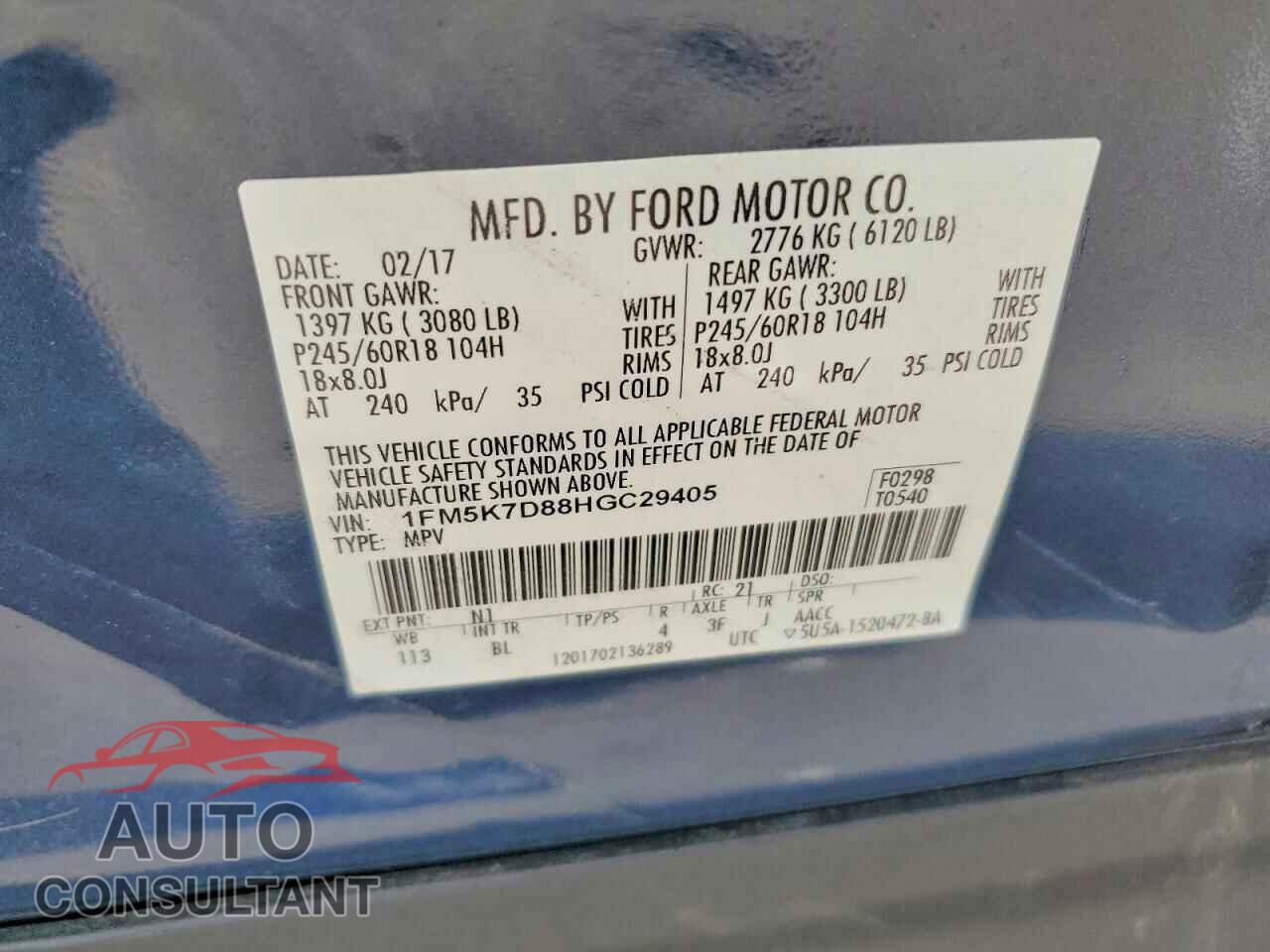 FORD EXPLORER 2017 - 1FM5K7D88HGC29405