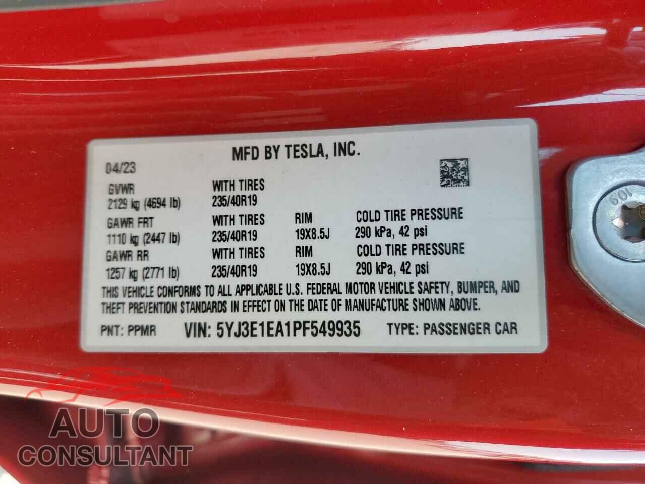 TESLA MODEL 3 2023 - 5YJ3E1EA1PF549935