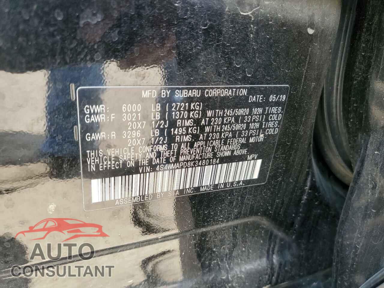 SUBARU ASCENT 2019 - 4S4WMAPD8K3480184