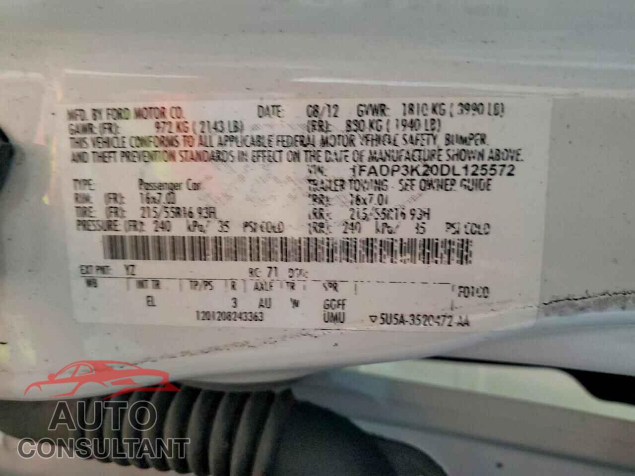 FORD FOCUS 2013 - 1FADP3K20DL125572