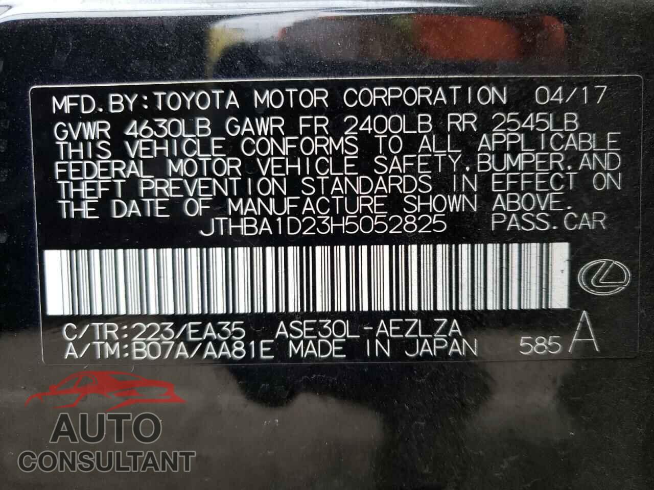 LEXUS IS 2017 - JTHBA1D23H5052825