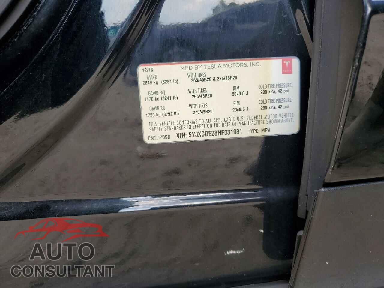 TESLA MODEL X 2017 - 5YJXCDE28HF031081