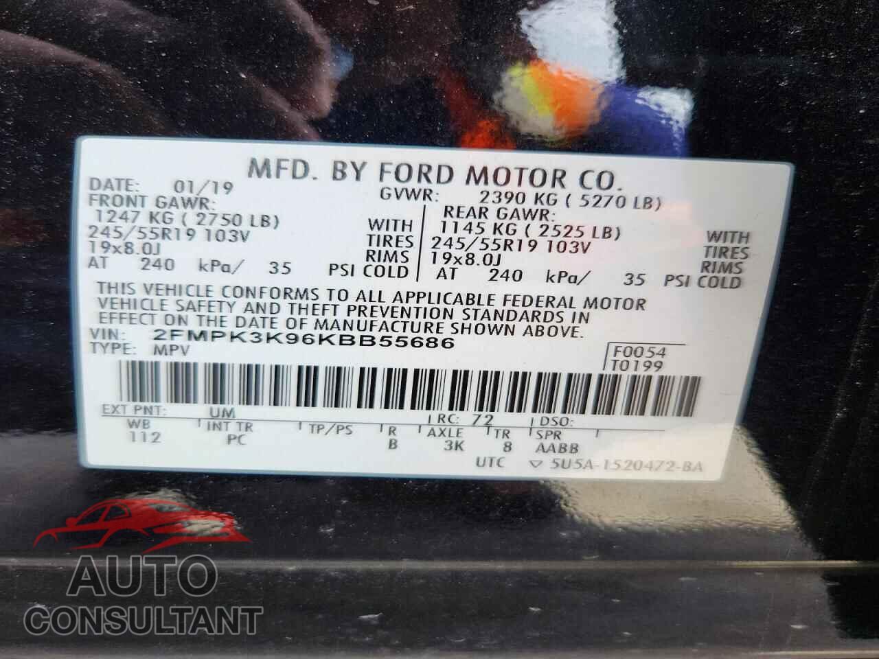 FORD EDGE 2019 - 2FMPK3K96KBB55686