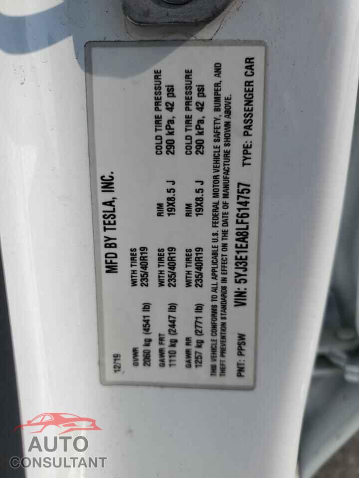 TESLA MODEL 3 2020 - 5YJ3E1EA8LF614757
