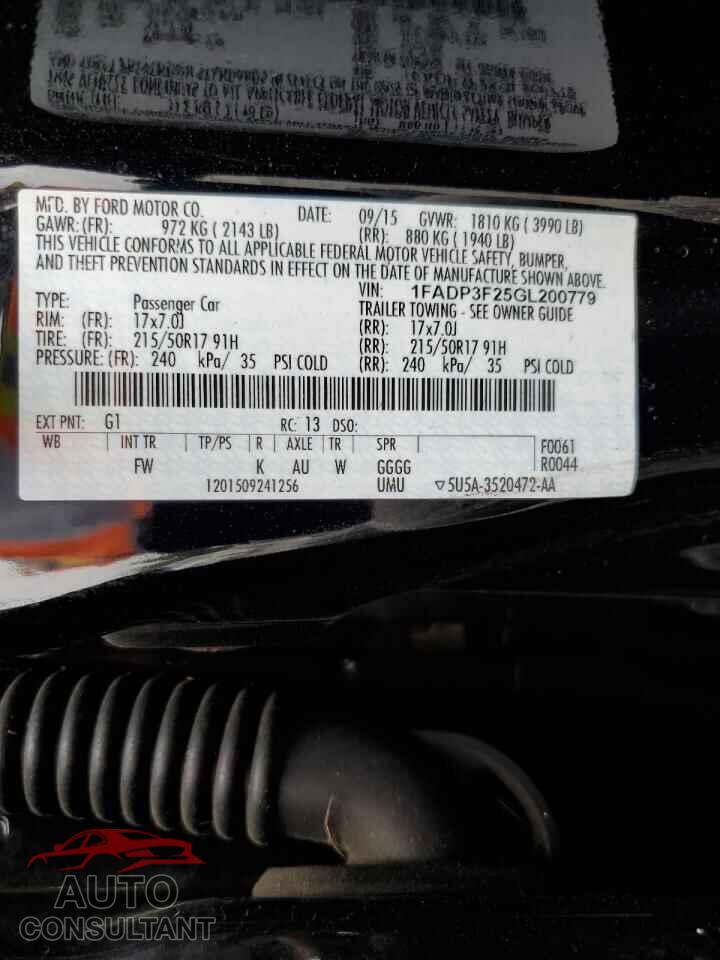 FORD FOCUS 2016 - 1FADP3F25GL200779