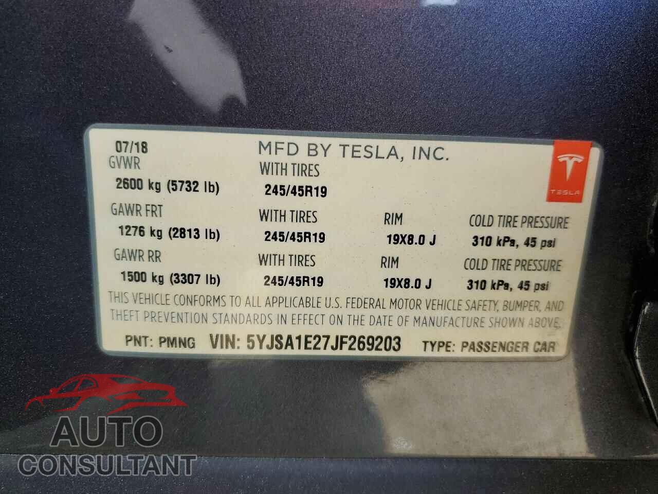 TESLA MODEL S 2018 - 5YJSA1E27JF269203