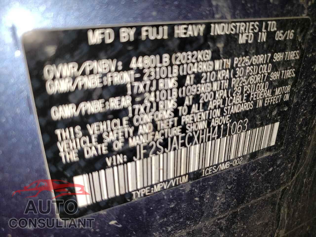 SUBARU FORESTER 2017 - JF2SJAECXHH411063