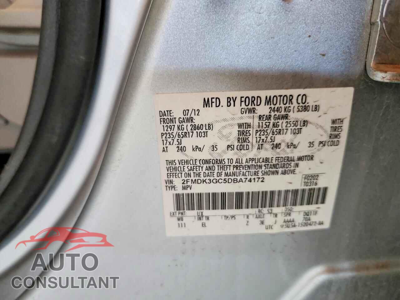 FORD EDGE 2013 - 2FMDK3GC5DBA74172