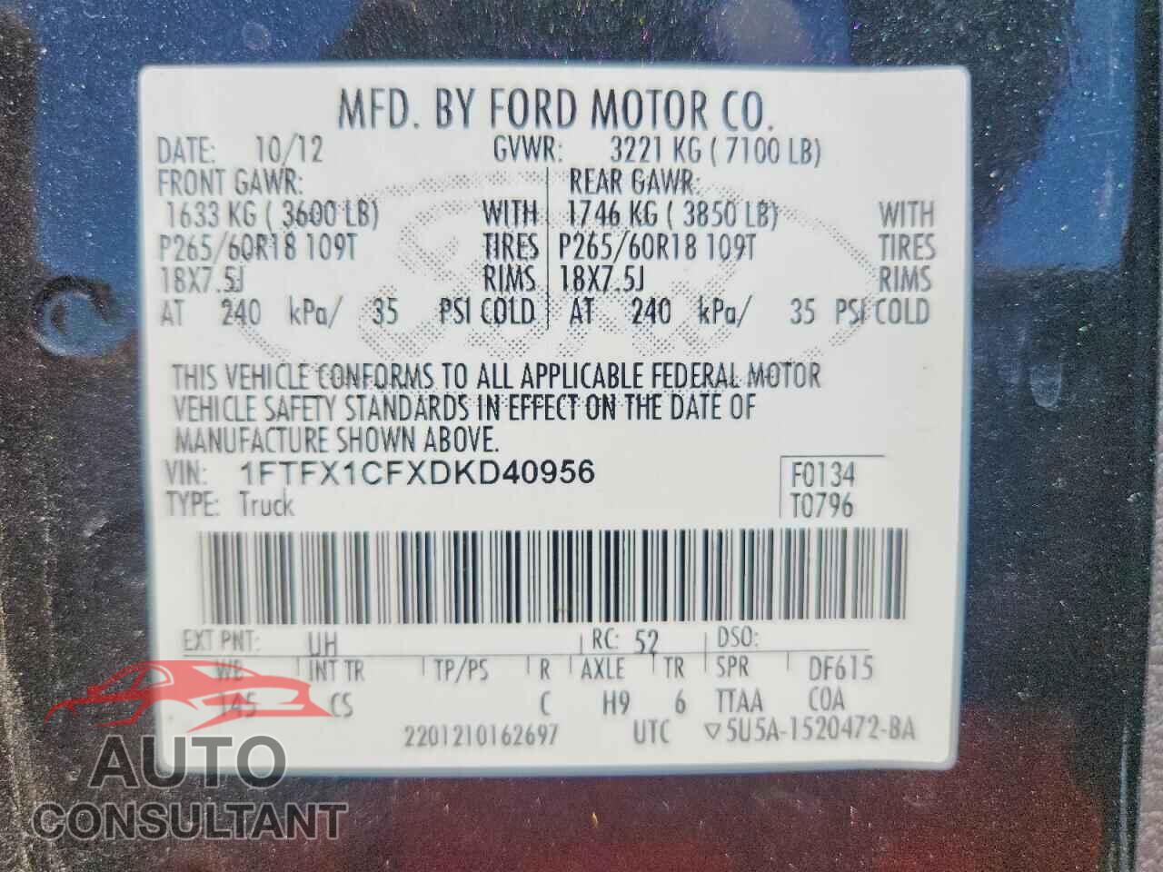 FORD F150 2013 - 1FTFX1CFXDKD40956