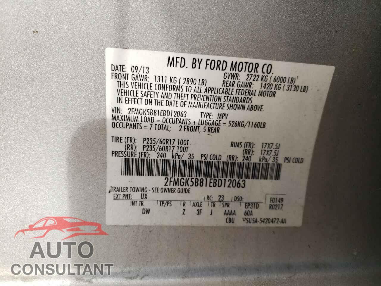 FORD FLEX 2014 - 2FMGK5B81EBD12063