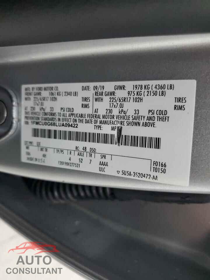 FORD ESCAPE 2020 - 1FMCU0G68LUA09422