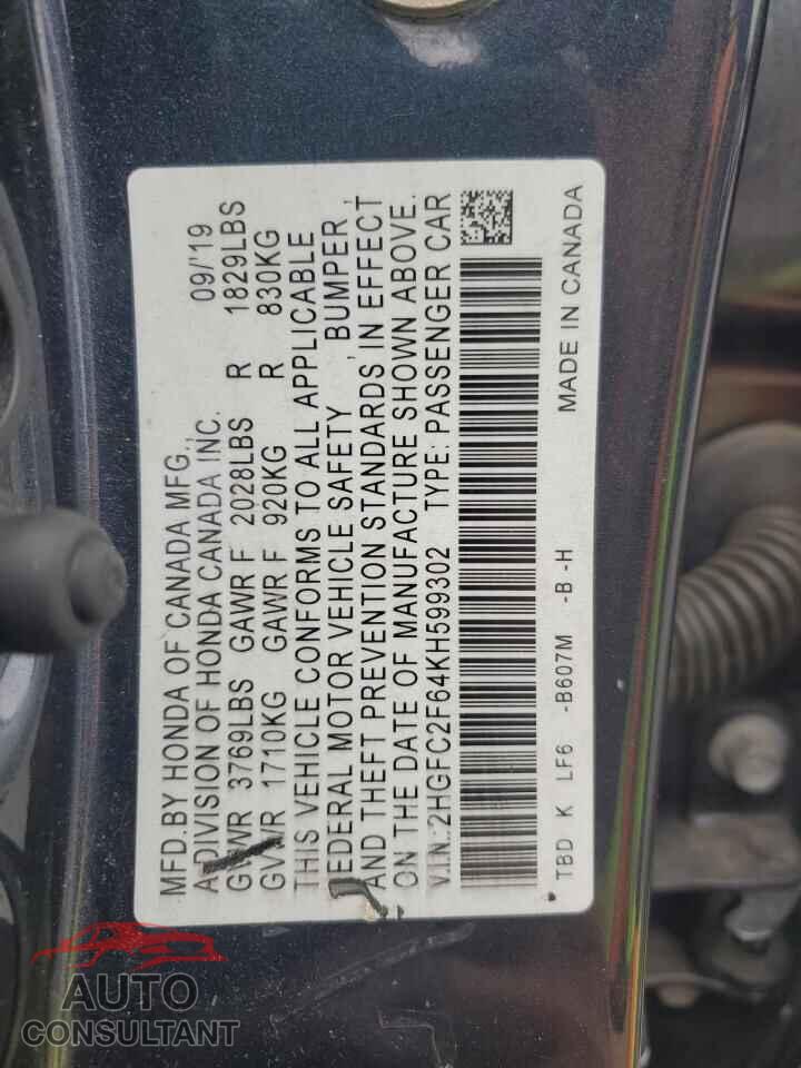 HONDA CIVIC 2019 - 2HGFC2F64KH599302