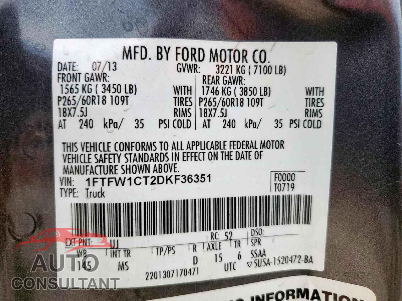 FORD F-150 2013 - 1FTFW1CT2DKF36351