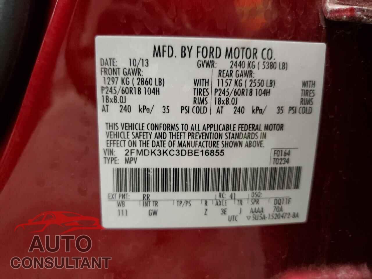 FORD EDGE 2013 - 2FMDK3KC3DBE16855