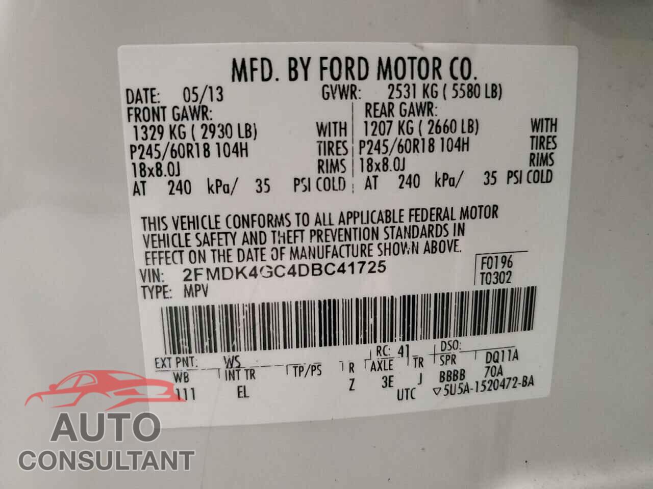FORD EDGE 2013 - 2FMDK4GC4DBC41725