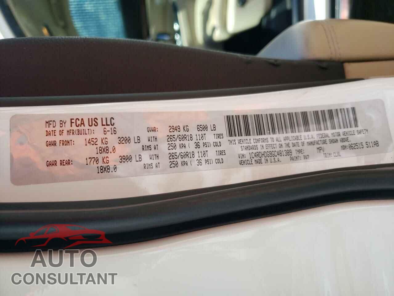 DODGE DURANGO 2016 - 1C4RDHDG9GC481389