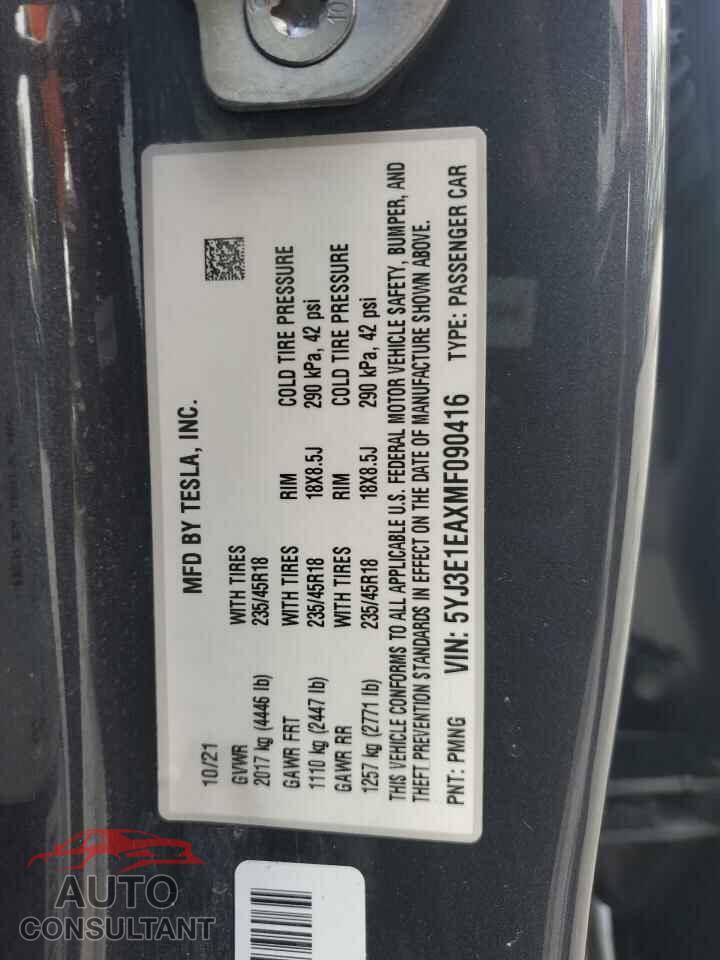 TESLA MODEL 3 2021 - 5YJ3E1EAXMF090416