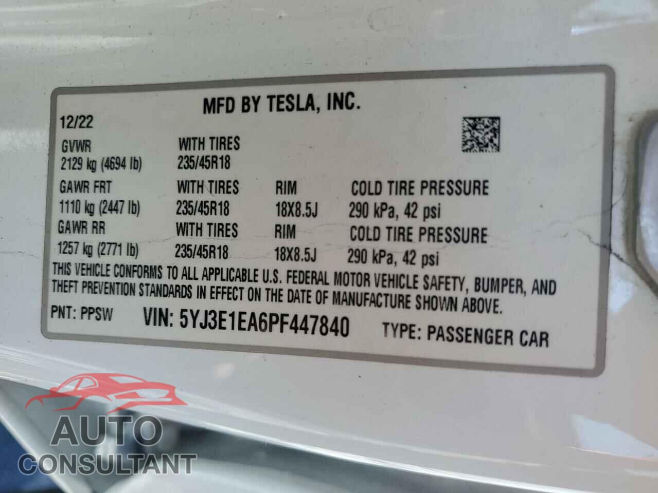 TESLA MODEL 3 2023 - 5YJ3E1EA6PF447840