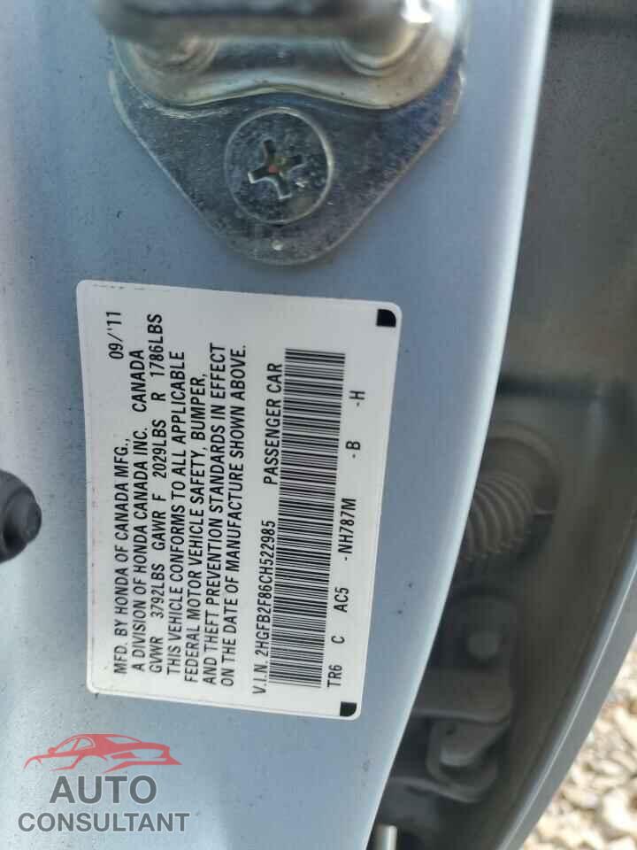 HONDA CIVIC 2012 - 2HGFB2F86CH522985