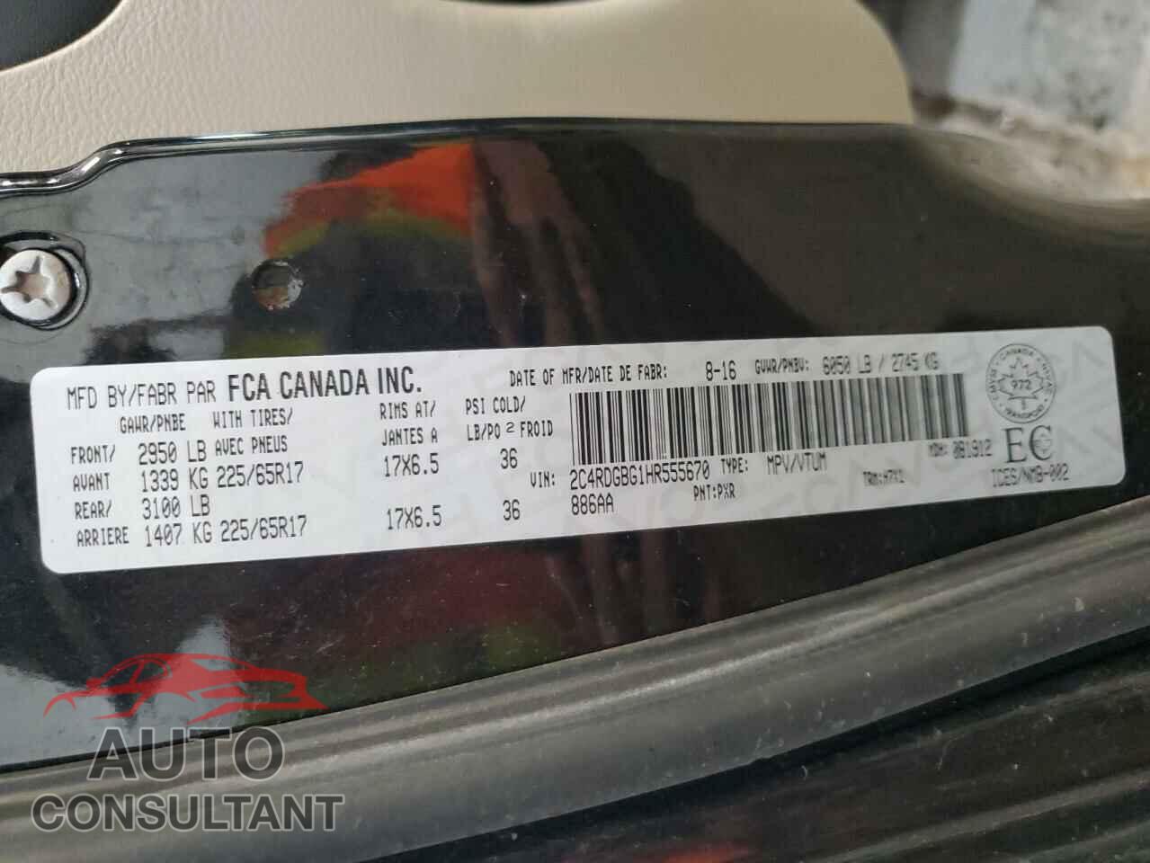 DODGE CARAVAN 2017 - 2C4RDGBG1HR555670