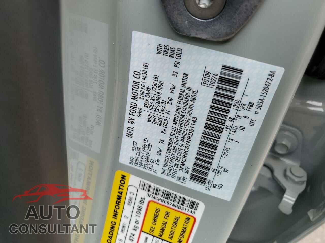 FORD BRONCO 2022 - 3FMCR9C67NRD51143