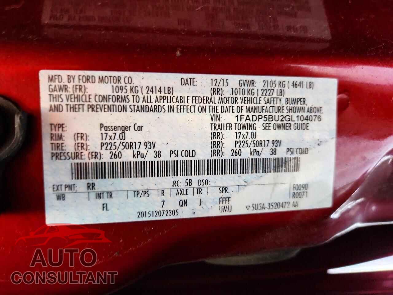 FORD CMAX 2016 - 1FADP5BU2GL104076